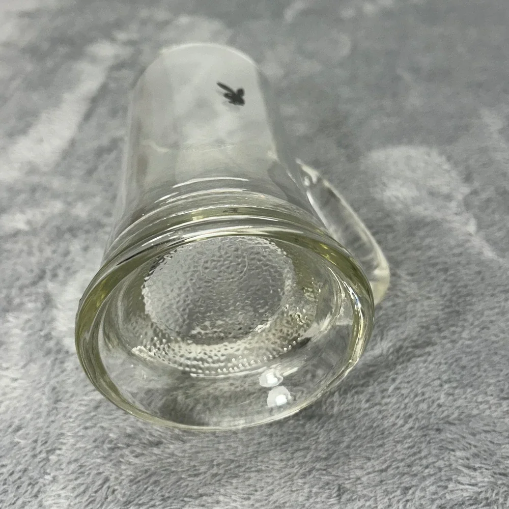 Vintage Playboy Clear Glass Beer Mug Black Bunny Logo Weighted Base 6.25in